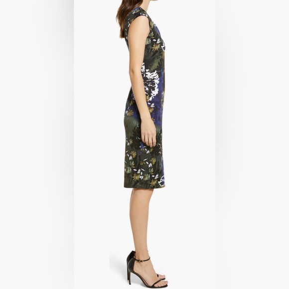 Connected Apparel Periwinkle Floral Comfy Sheath Work Dress - Picture 7 of 11